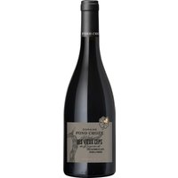 Les Vieux Ceps de Raymond Côtes du Rhône Villages 2022 von der Domaine Fond Croze beeindruckt mit seiner violetten Farbe. Die über 50 Jahre alten Carignan-Reben