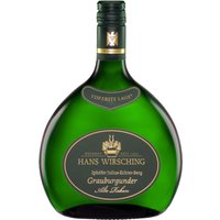 Im charakteristischen Bocksbeutel präsentiert sich der Grauburgunder vom Julius-Echter-Berg des Weinguts Hans Wirsching. Die Spitzenlage