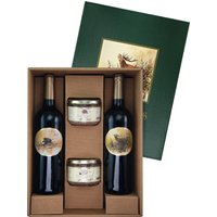 Dieses Präsent ist das beliebteste unseres gesamten Angebots und inzwischen ein echter Klassiker. Bereits seit über 30 Jahren bieten wir französische Wildterrinen aus Reh und Wildschwein an. Und von Beginn an gehörten die ausdrucksvollen Cuvées St. Hubert dazu