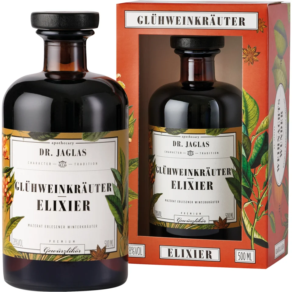 Dr. Jaglas Glühweinkräuter Elixier, Kräuterbitter 28 % vol. 0,5 L, Spirituosen