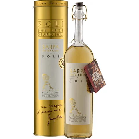 Grappa Sarpa Barrique Oro di Poli in Geschenkröhre, 0,7 L, 40% Vol., Venetien, Spirituosen